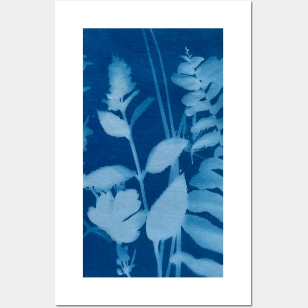 Blue Cyanotype Herb Garden Plants Print Wall Art by softbluehum